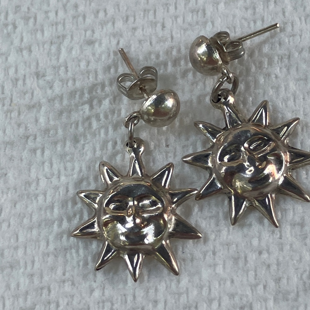 Radiant Sterling Silver Sun Dangle Post Earrings